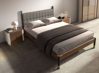 Lit en simili-cuir gris foncé