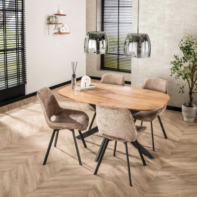 Table à manger ovale 4 personnes en bois 150 cm pied central