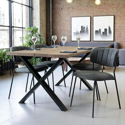 Table à manger 140 cm chêne fumé bords naturels extensible