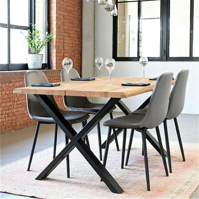 Table à manger 140 cm chêne clair bords naturels extensible