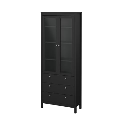 Vitrine 2 portes vitrées encadrées et 3 tiroirs h199 cm - noir