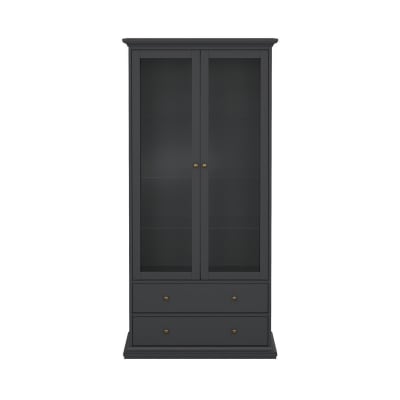 Vitrine 2 portes vitrées et 2 tiroirs l96,2 cm - gris foncé