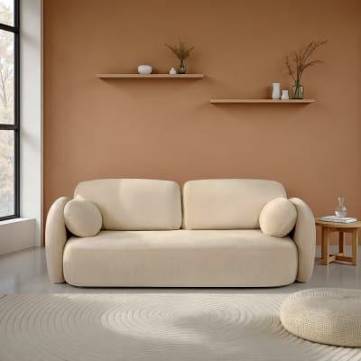 Canapé droit convertible en tissu bouclette 3 places grège