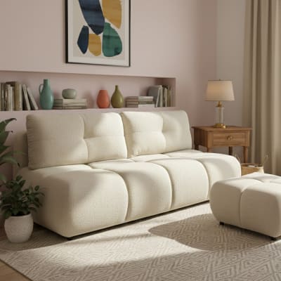 Canapé droit convertible en tissu bouclette 3 places grège