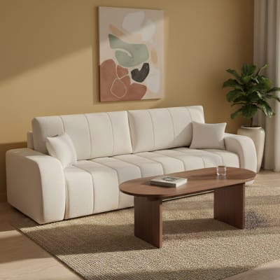 Canapé droit convertible en tissu 3 places ecru