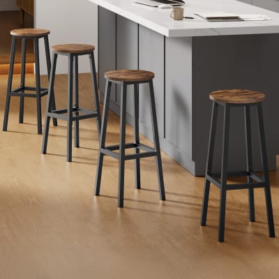 Tabourets de bar lot de 4 hauteur 74 cm repose-pieds marron et noir