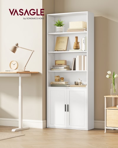 Grande étagère de rangement 6 niveaux avec porte pour bureau blanc