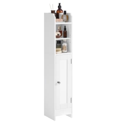 Meuble de rangement étroite avec porte et réglables pour salon blanc
