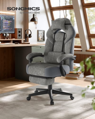 Chaise de jeu ergonomique avec repose-pieds support lombaire gris