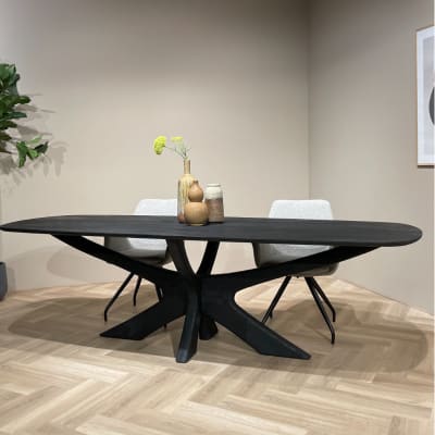 Table à manger ovale 10 personnes 250 cm en bois massif noir