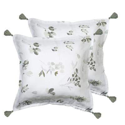Llot de 2 housses de coussin gaze de coton lichen 50x50 cm