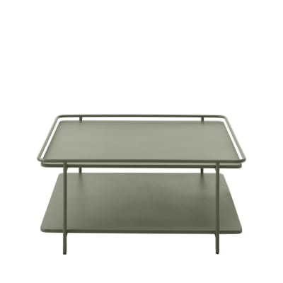 Table basse carrée 2 plateaux en métal 75x75cm - vert olive