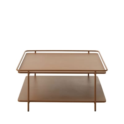 Table basse carrée 2 plateaux en métal 75x75cm - terracotta