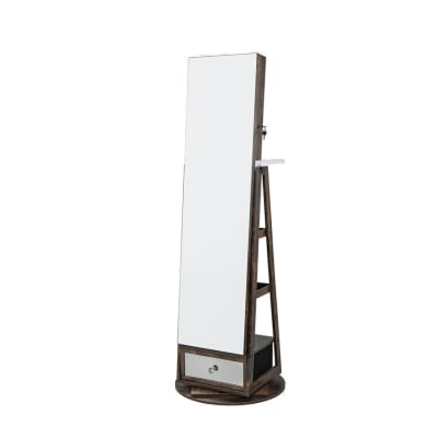 Armoire à bijoux sur pied pivotante à 360° lumière led noyer