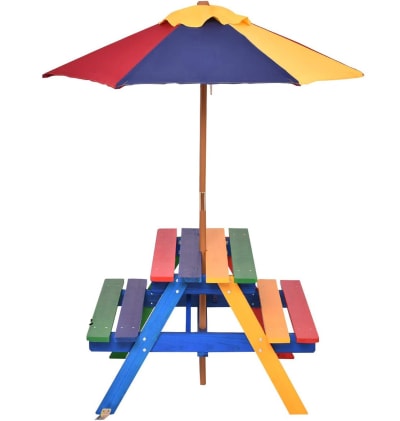 Table d'extérieur pour enfants avec parasol multicolore 89×79×50 cm