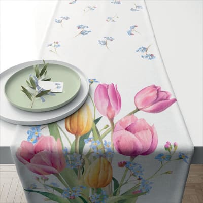 Chemin de table en coton bouquet de tulipes