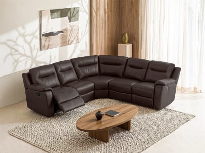 Canapé d'angle cuir 5 places marron