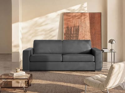 Canapé convertible 100% cuir 3 places gris}