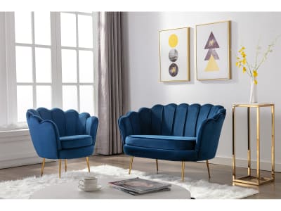 Ensemble canapé fauteuil velours bleu nuit