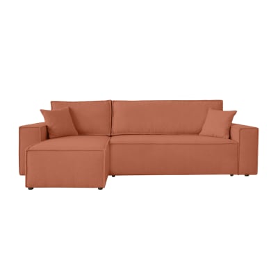 Canapé d'angle convertible 4 places en tissu bouclette - terracotta