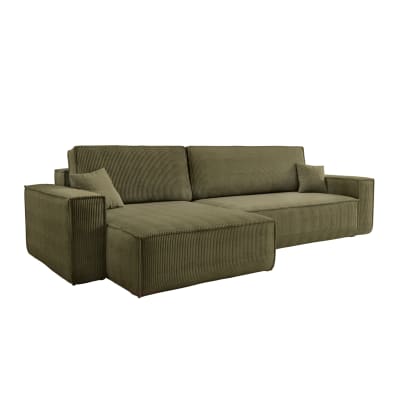 Canapé d'angle max réversible et convertible, velours côtelé vert kaki