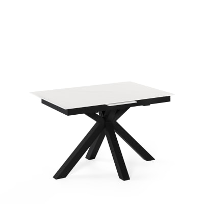 Table à rallonge en porcelaine 140 plateau blanc pieds noirs