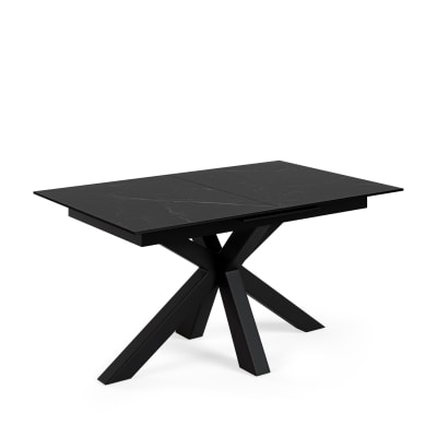 140 table à rallonge en porcelaine avec plateau noir et pieds noirs