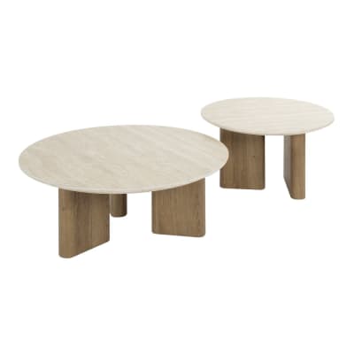 Set de tables basses rondes en mdf et finition travertin