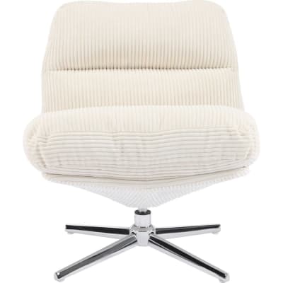 Fauteuil pivotant en velours cotelé beige - piètement chromé