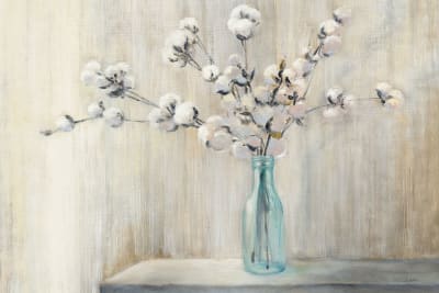 Tableau bouquet et fleurs de coton imprimé sur toile 90x60 cm