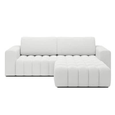 Canapé d'angle droit convertible 4 places en bouclette blanc