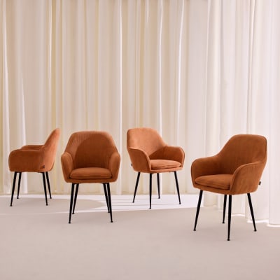 4 fauteuils velours côtelé camel pieds métal
