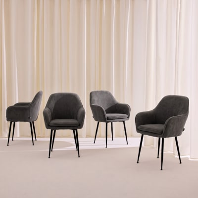 4 fauteuils velours côtelé gris foncé pieds métal