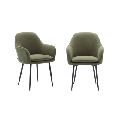 2 fauteuils velours côtelé kaki pieds métal