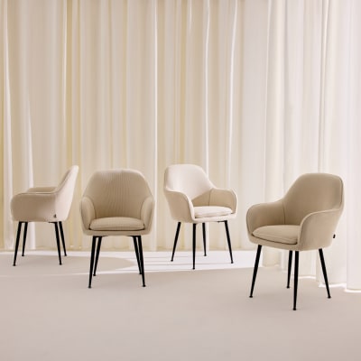 4 fauteuils velours côtelé blanc cassé pieds métal