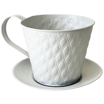 Cache-pot en métal blanc en forme de tasse