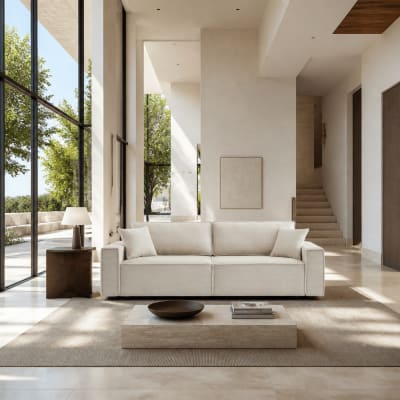 Canapé droit convertible velours côtelé 3 places beige