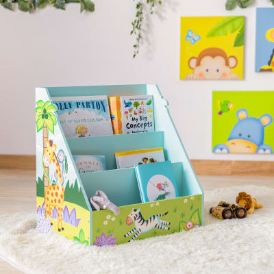 Bibliothèque enfant meuble rangement, 48cm, bleu