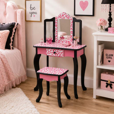 Coiffeuse de jeu pour enfants, 100cm, rose/noir
