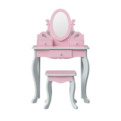 Coiffeuse de Jeu pour Enfants, 99cm, Rose/Gris