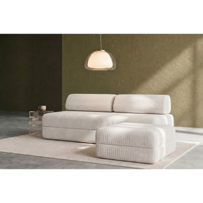 Pouf convertible et modulable 1 place en velours côtelé blanc