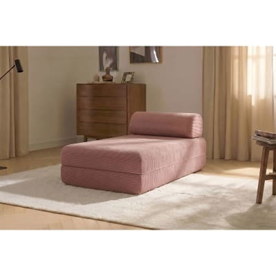 Méridienne convertible et modulable 3 places en velours côtelé rose