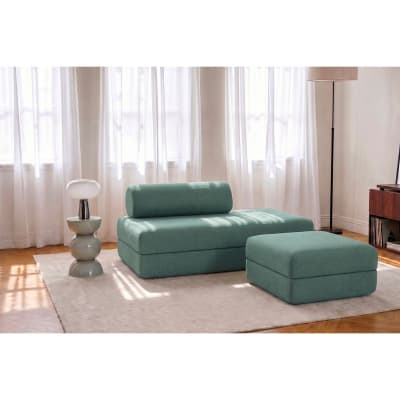 Pouf convertible et modulable 1 place en tissu lisse bleu vert