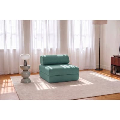Fauteuil convertible et modulable 1 place en tissu lisse bleu vert
