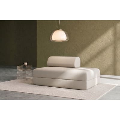 Canapé droit convertible et modulable 2 places en tissu lisse beige