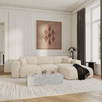 Canapé convertible angle droit 5 places en velours texturé beige