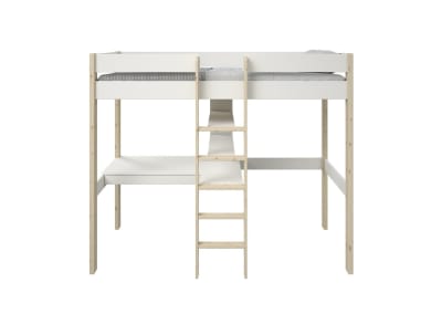 Lit mezzanine avec bureau 90x200 Blanc et Pin