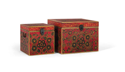 Ensemble de 2 malles en bois de manguier et peintes à la main