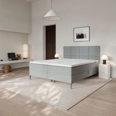 Lit coffre sommier à lattes carrés gris 160x200