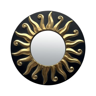 Miroir soleil diam 17,5cm noir et doré